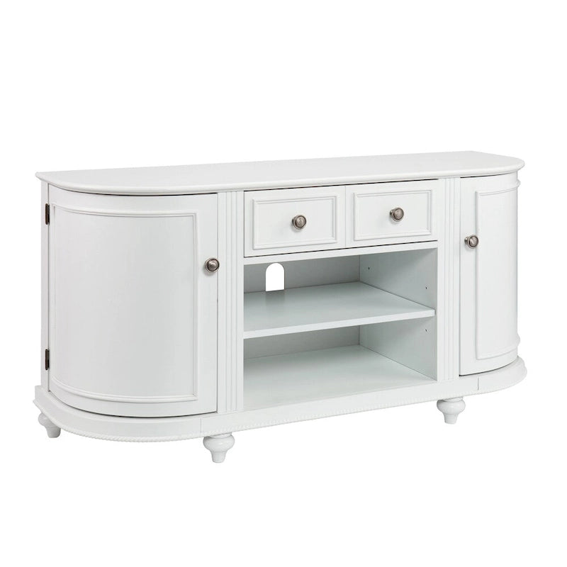Meuble TV blanc Wells Modern Farmhouse – Console multimédia avec placards incurvés pour téléviseurs jusqu'à 46 po