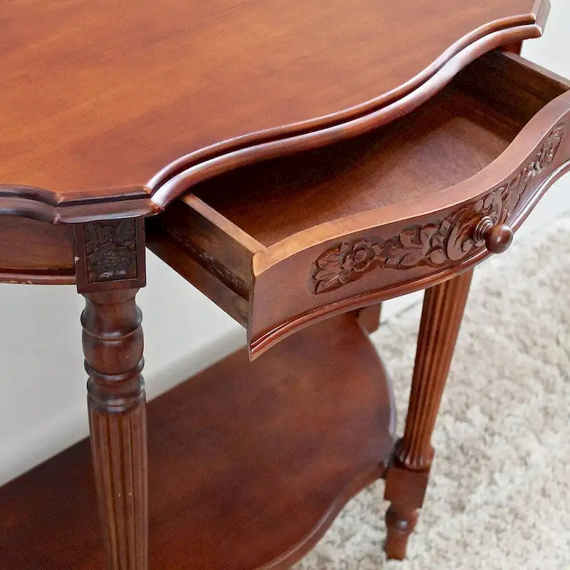 Console demi-lune Mozi sculptée à la main en bois massif – Table d'appoint style bohème pour entrée