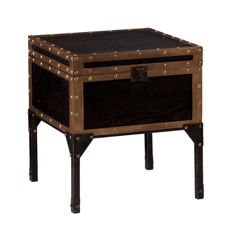 Table d'appoint Azul Antique Trunk – Table d'appoint de rangement vintage avec détails en bronze antique