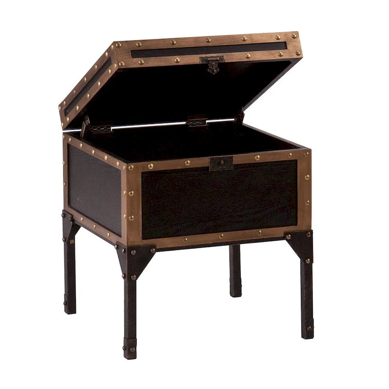 Table d'appoint Azul Antique Trunk – Table d'appoint de rangement vintage avec détails en bronze antique