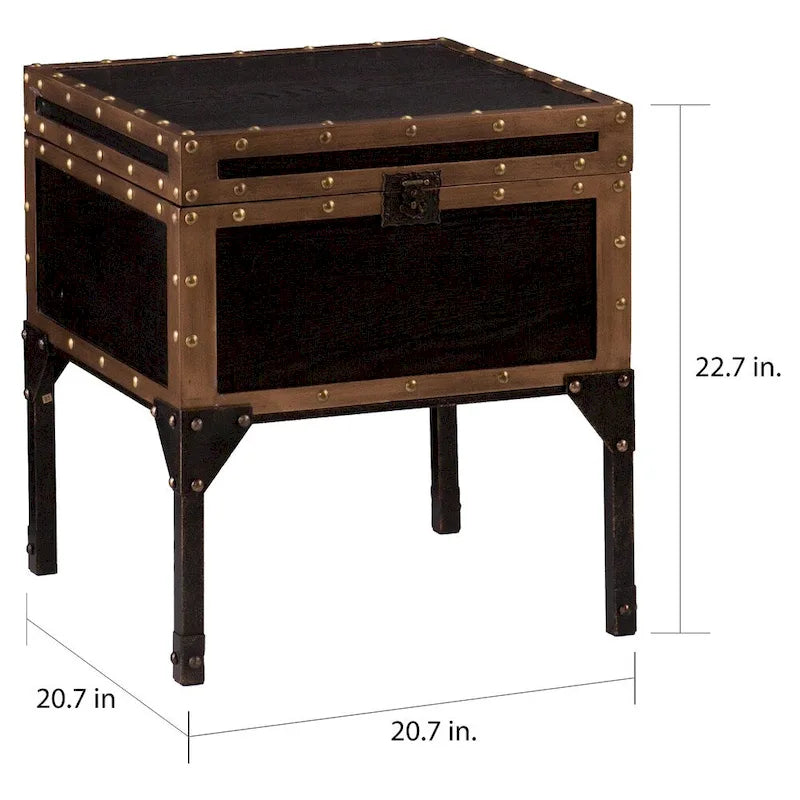 Table d'appoint Azul Antique Trunk – Table d'appoint de rangement vintage avec détails en bronze antique