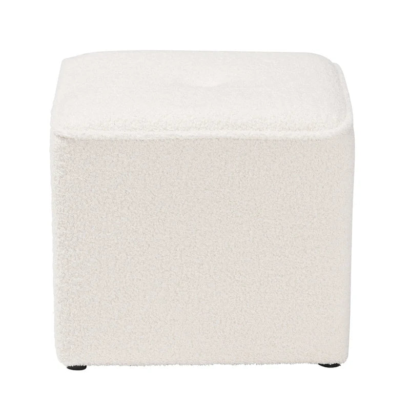 Pouffe rembourré en bouclette ivoire Isaiah moderne et contemporain