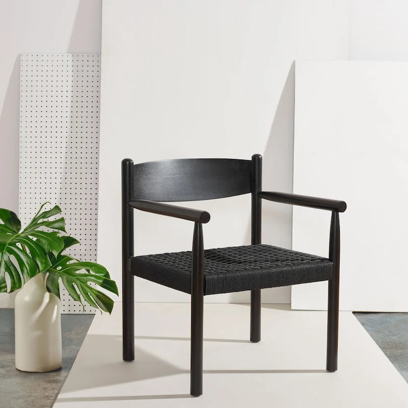 Fauteuil d'appoint bohème en corde tressée danoise | Cadre en bois massif | Style scandinave | 63,5 cm (L) x 63,5 cm (P) x 76,2 cm (H)
