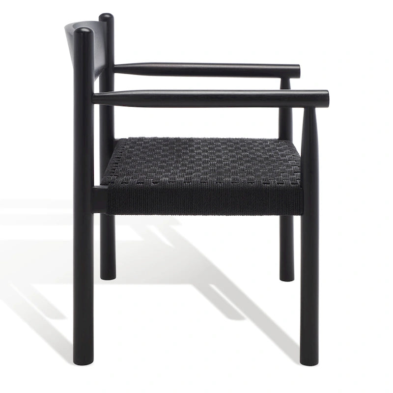 Fauteuil d'appoint bohème en corde tressée danoise | Cadre en bois massif | Style scandinave | 63,5 cm (L) x 63,5 cm (P) x 76,2 cm (H)