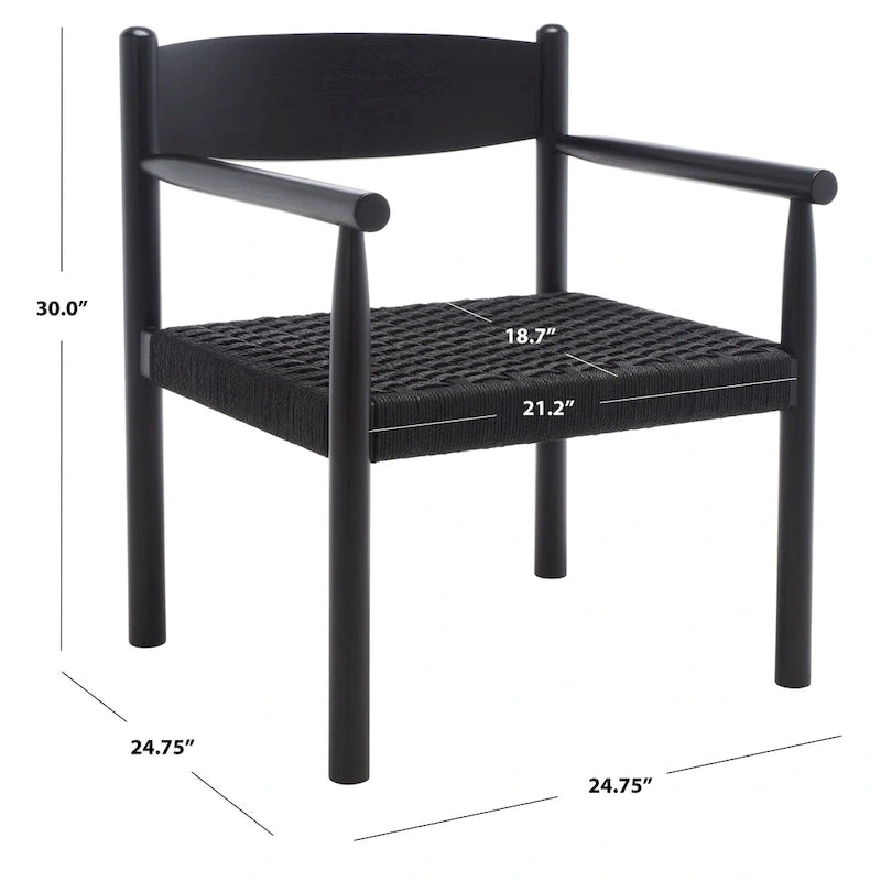 Fauteuil d'appoint bohème en corde tressée danoise | Cadre en bois massif | Style scandinave | 63,5 cm (L) x 63,5 cm (P) x 76,2 cm (H)