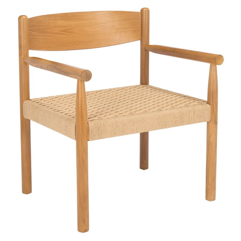 Fauteuil d'appoint bohème en corde tressée danoise | Cadre en bois massif | Style scandinave | 63,5 cm (L) x 63,5 cm (P) x 76,2 cm (H)