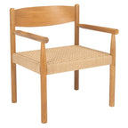 Fauteuil d'appoint bohème en corde tressée danoise | Cadre en bois massif | Style scandinave | 63,5 cm (L) x 63,5 cm (P) x 76,2 cm (H)