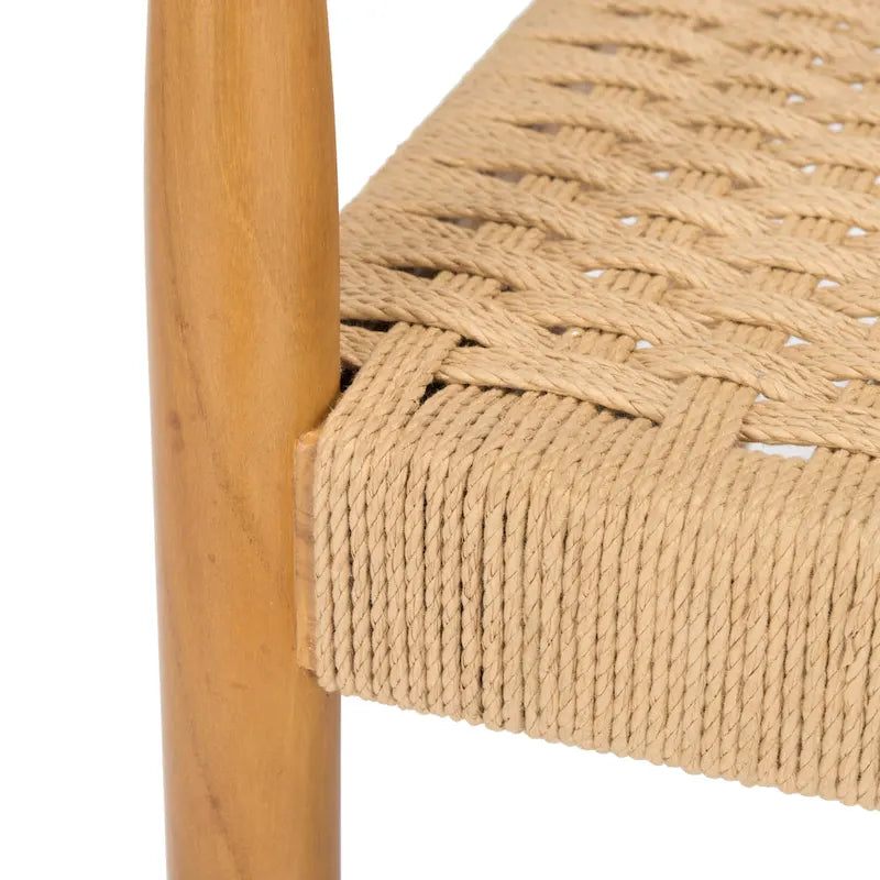 Fauteuil d'appoint bohème en corde tressée danoise | Cadre en bois massif | Style scandinave | 63,5 cm (L) x 63,5 cm (P) x 76,2 cm (H)