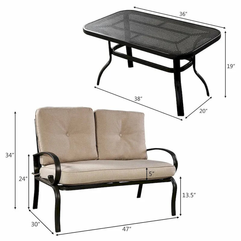 Costway Ensemble 2 Meubles de Jardin Canapé Causeuse Table Basse Banc avec - Voir Détails
