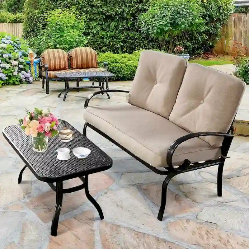 Costway Ensemble 2 Meubles de Jardin Canapé Causeuse Table Basse Banc avec - Voir Détails