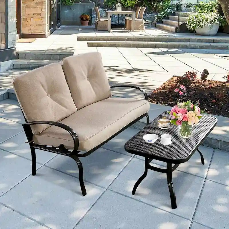 Costway Ensemble 2 Meubles de Jardin Canapé Causeuse Table Basse Banc avec - Voir Détails