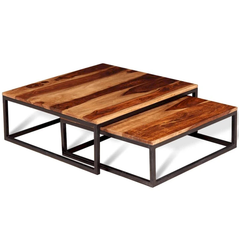 Lot de 2 tables basses gigognes – Tables de salon en bois de Sesham massif