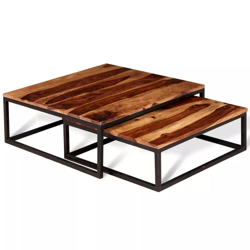 Lot de 2 tables basses gigognes – Tables de salon en bois de Sesham massif