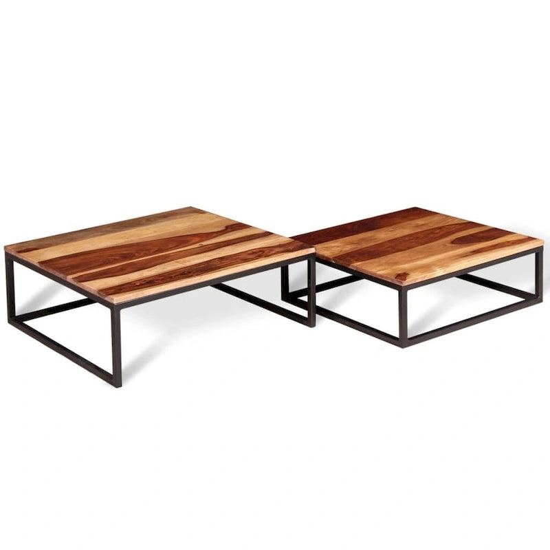 Lot de 2 tables basses gigognes – Tables de salon en bois de Sesham massif