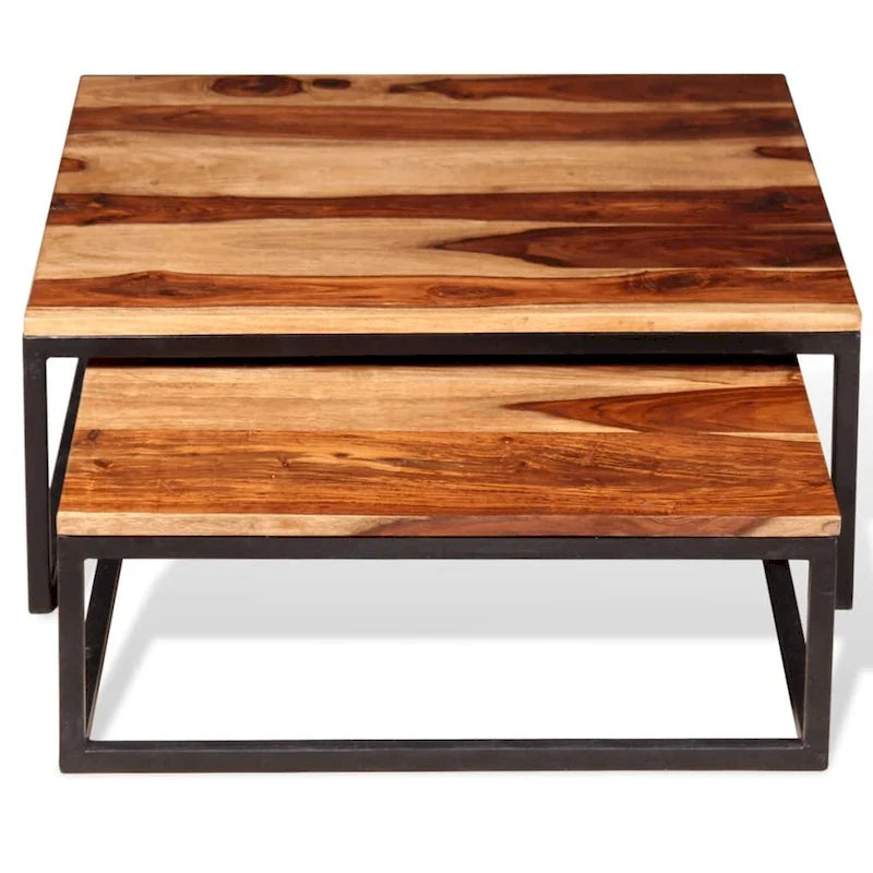 Lot de 2 tables basses gigognes – Tables de salon en bois de Sesham massif