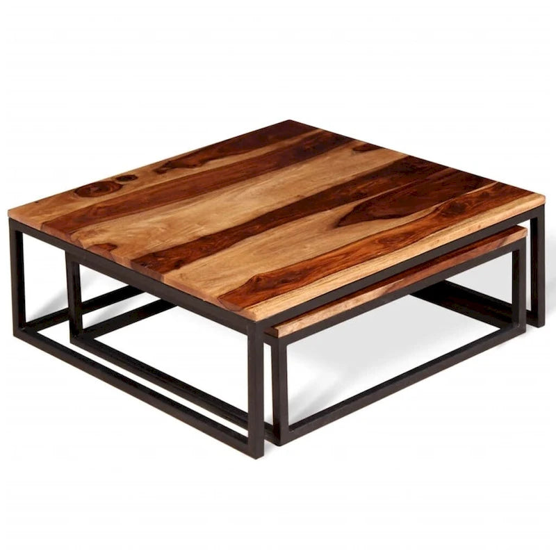 Lot de 2 tables basses gigognes – Tables de salon en bois de Sesham massif