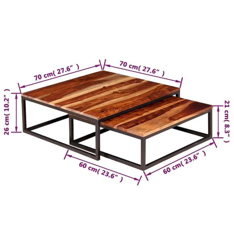 Lot de 2 tables basses gigognes – Tables de salon en bois de Sesham massif