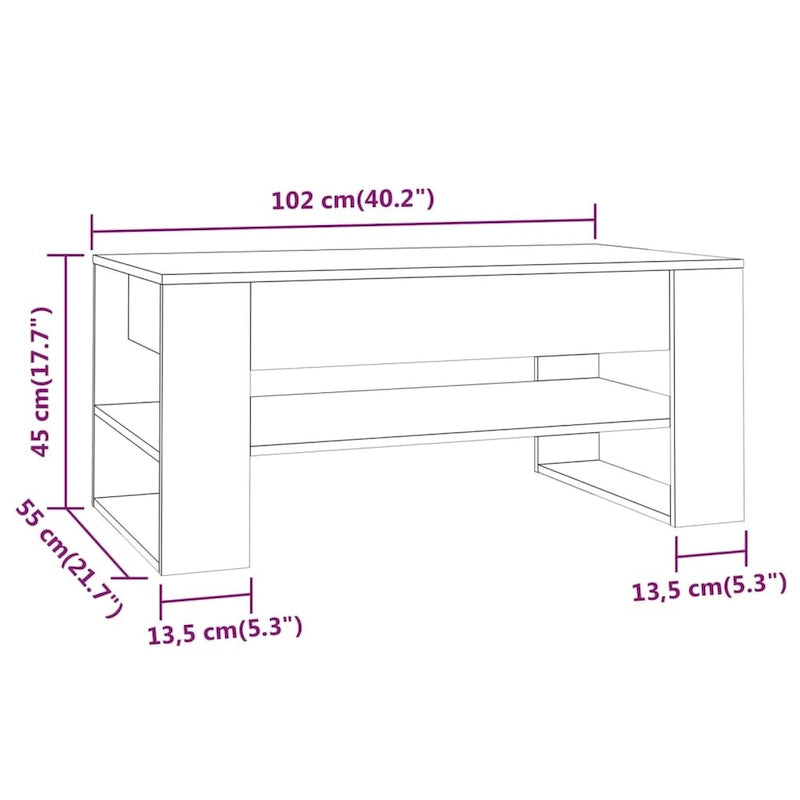 Table basse en bois composite multicolore – Table de salon moderne 40,2x21,7x17,7