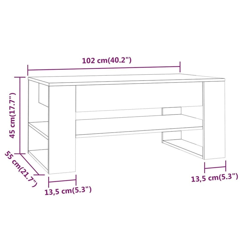 Table basse en bois composite multicolore – Table de salon moderne 40,2x21,7x17,7
