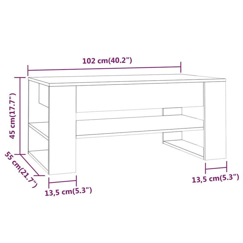 Table basse en bois composite multicolore – Table de salon moderne 40,2x21,7x17,7