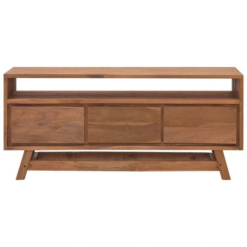 Meuble TV en bois de teck massif 110x30x50 cm – Meuble multimédia bas