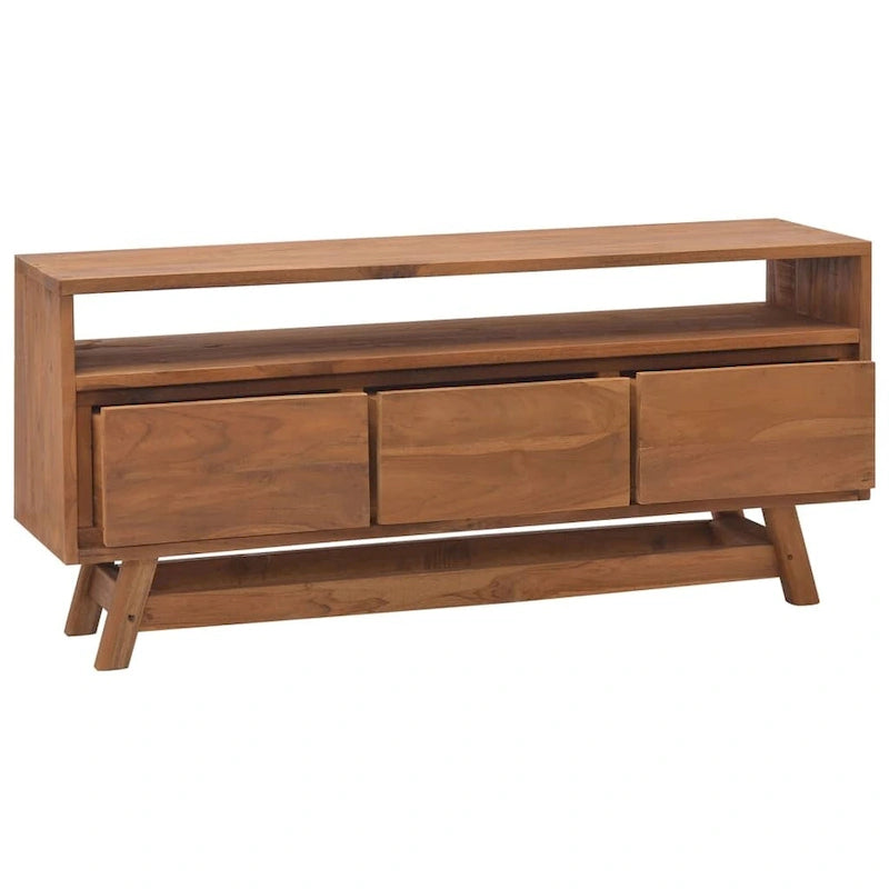 Meuble TV en bois de teck massif 110x30x50 cm – Meuble multimédia bas