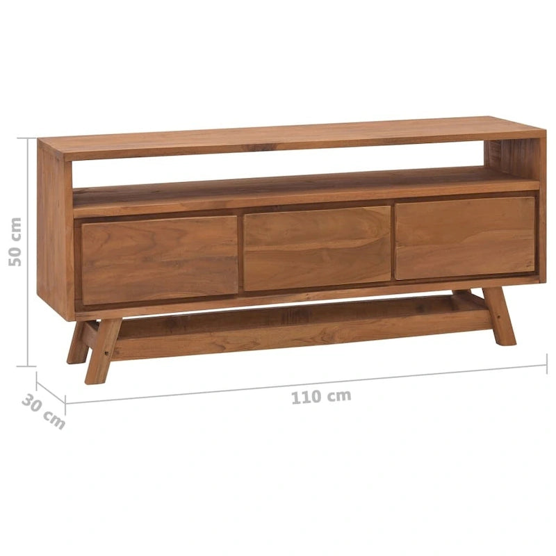 Meuble TV en bois de teck massif 110x30x50 cm – Meuble multimédia bas