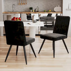 Lot de 2 chaises de salle à manger noires, chaises de salle à manger en velours, sans accoudoirs, chaises d'appoint de cuisine