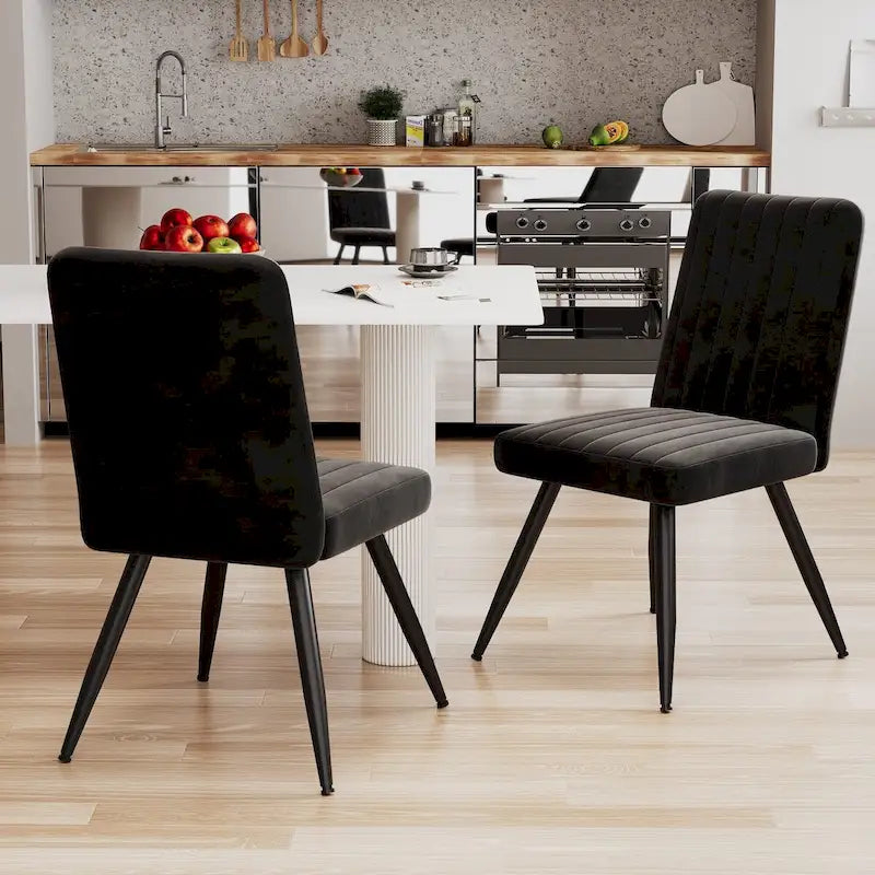 Lot de 2 chaises de salle à manger noires, chaises de salle à manger en velours, sans accoudoirs, chaises d'appoint de cuisine