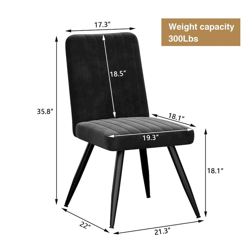 Lot de 2 chaises de salle à manger noires, chaises de salle à manger en velours, sans accoudoirs, chaises d'appoint de cuisine