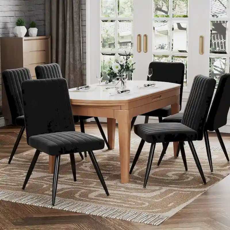 Lot de 2 chaises de salle à manger noires, chaises de salle à manger en velours, sans accoudoirs, chaises d'appoint de cuisine