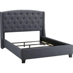 Lit King Size Elle, profil bas, tête de lit capitonnée, gris