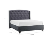 Lit King Size Elle, profil bas, tête de lit capitonnée, gris
