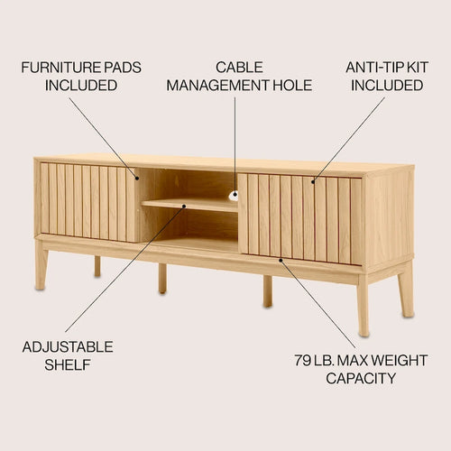 Meuble TV coulissant de style rustique de 58 po avec gestion des câbles | Convient aux téléviseurs jusqu'à 65 po | MDF | 3 couleurs