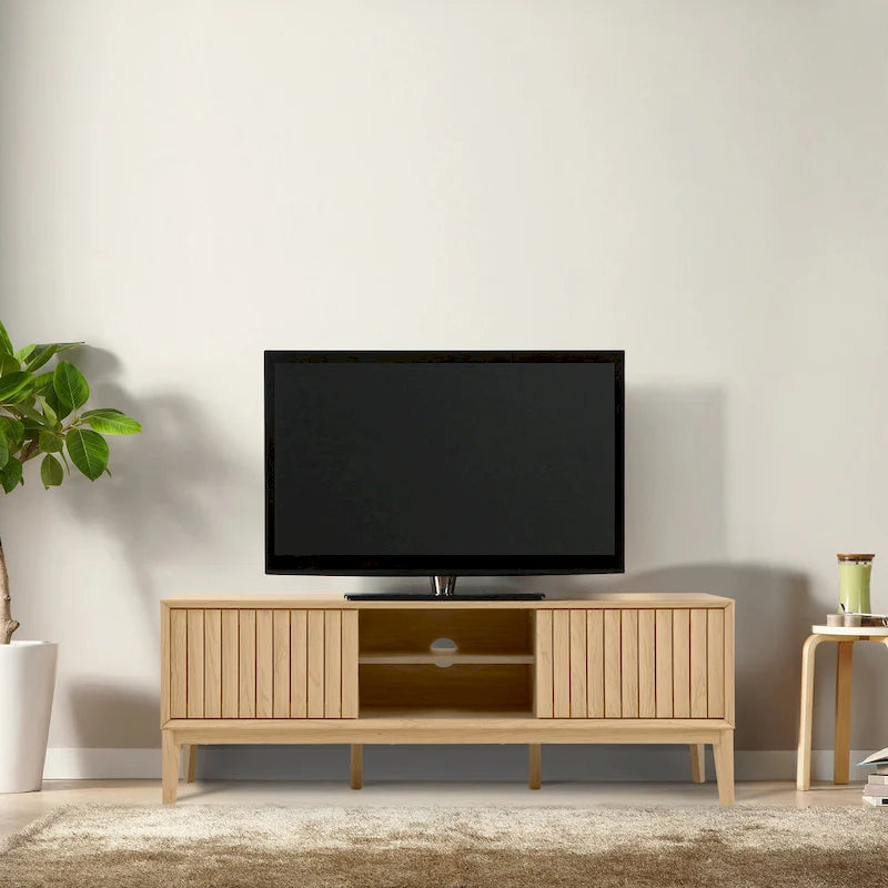 Meuble TV coulissant de style rustique de 58 po avec gestion des câbles | Convient aux téléviseurs jusqu'à 65 po | MDF | 3 couleurs