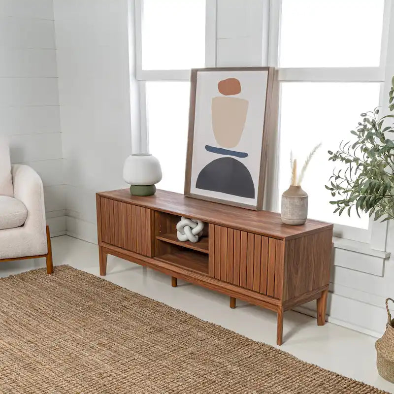 Meuble TV coulissant de style rustique de 58 po avec gestion des câbles | Convient aux téléviseurs jusqu'à 65 po | MDF | 3 couleurs