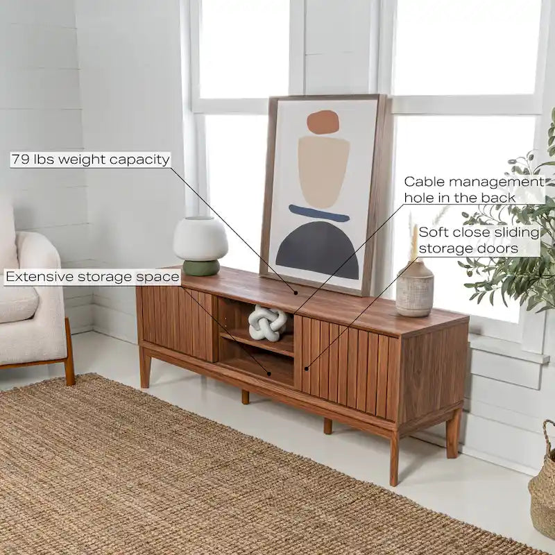 Meuble TV coulissant de style rustique de 58 po avec gestion des câbles | Convient aux téléviseurs jusqu'à 65 po | MDF | 3 couleurs