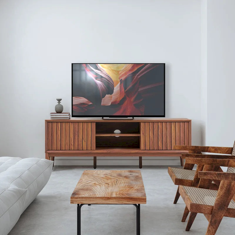 Meuble TV coulissant de style rustique de 58 po avec gestion des câbles | Convient aux téléviseurs jusqu'à 65 po | MDF | 3 couleurs