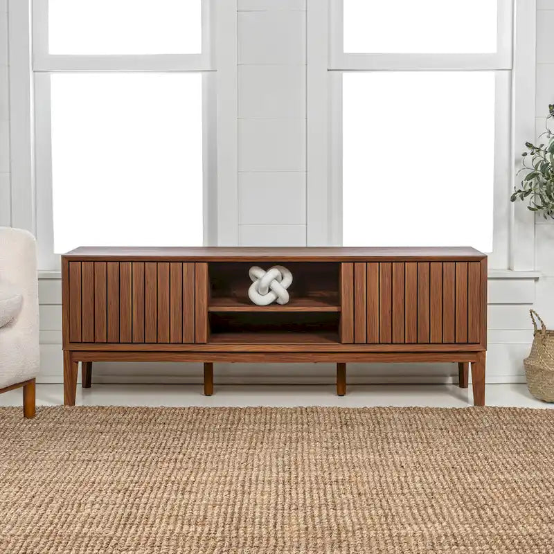 Meuble TV coulissant de style rustique de 58 po avec gestion des câbles | Convient aux téléviseurs jusqu'à 65 po | MDF | 3 couleurs