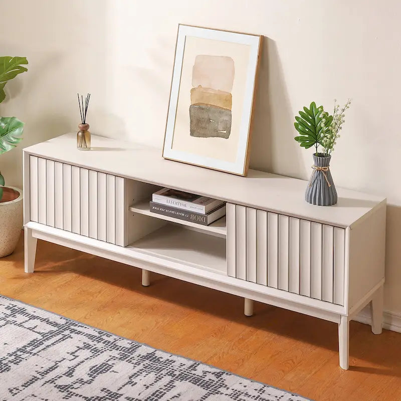 Meuble TV coulissant de style rustique de 58 po avec gestion des câbles | Convient aux téléviseurs jusqu'à 65 po | MDF | 3 couleurs