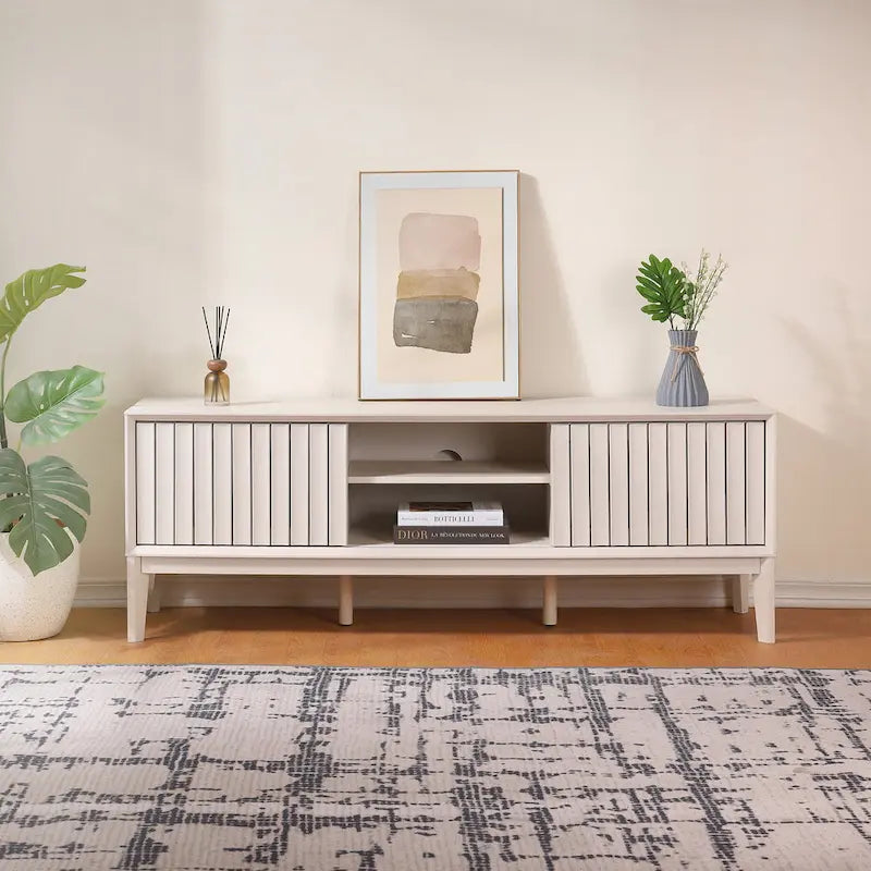 Meuble TV coulissant de style rustique de 58 po avec gestion des câbles | Convient aux téléviseurs jusqu'à 65 po | MDF | 3 couleurs