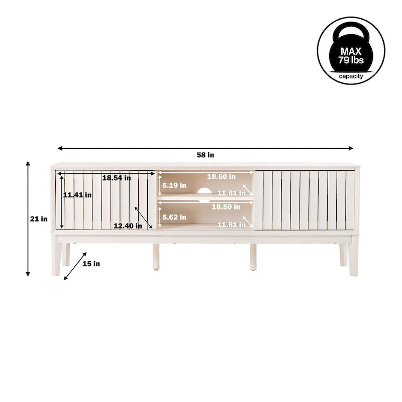 Meuble TV coulissant de style rustique de 58 po avec gestion des câbles | Convient aux téléviseurs jusqu'à 65 po | MDF | 3 couleurs