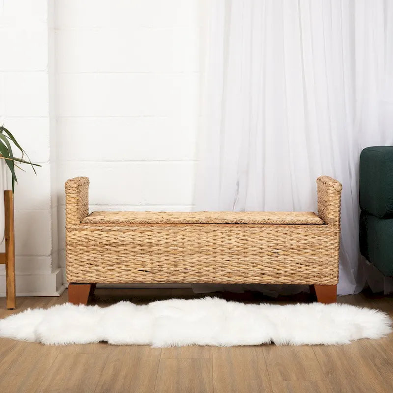 Banc de rangement en osier ottoman en rotin - Grand modèle