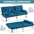 Canapé-lit futon convertible en tissu – Canapé-lit pliant pour salon