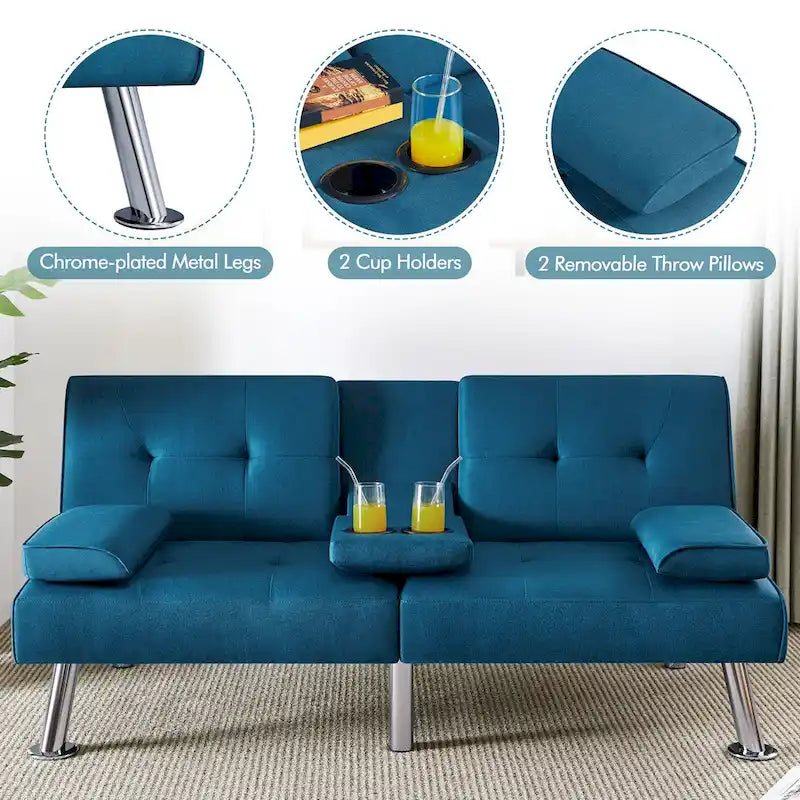 Canapé-lit futon convertible en tissu – Canapé-lit pliant pour salon