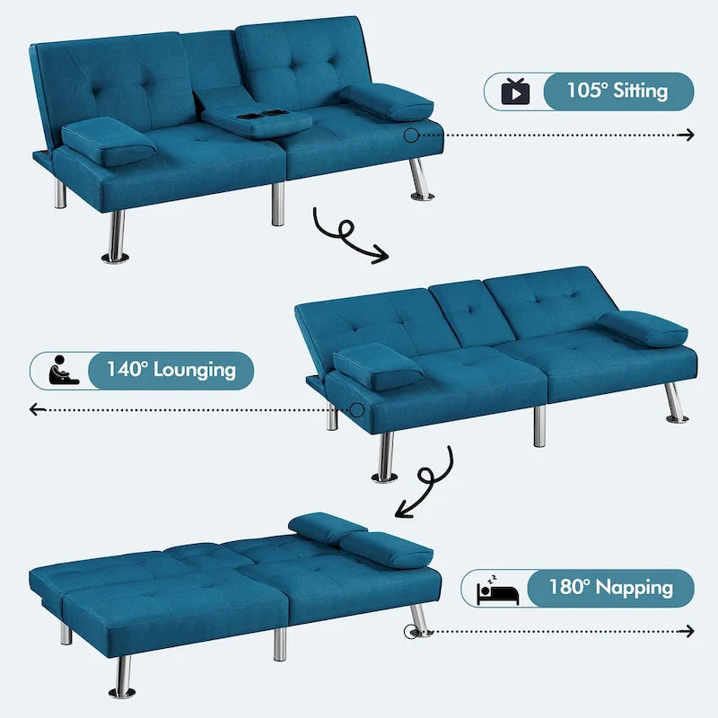 Canapé-lit futon convertible en tissu – Canapé-lit pliant pour salon