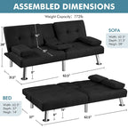 Canapé-lit futon convertible en tissu – Canapé-lit pliant pour salon