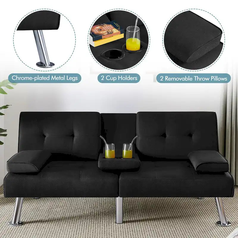 Canapé-lit futon convertible en tissu – Canapé-lit pliant pour salon