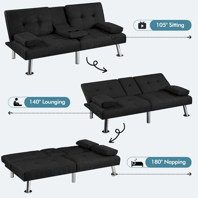 Canapé-lit futon convertible en tissu – Canapé-lit pliant pour salon