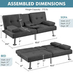 Canapé-lit futon convertible en tissu – Canapé-lit pliant pour salon